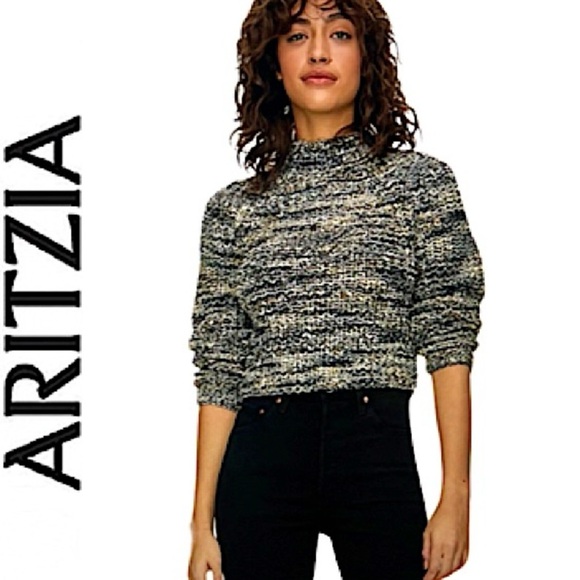 Aritzia. Wilfred.EUC.Cropped.Retrograde Mock neck sweater.Heather grey mélange.L - Picture 1 of 13